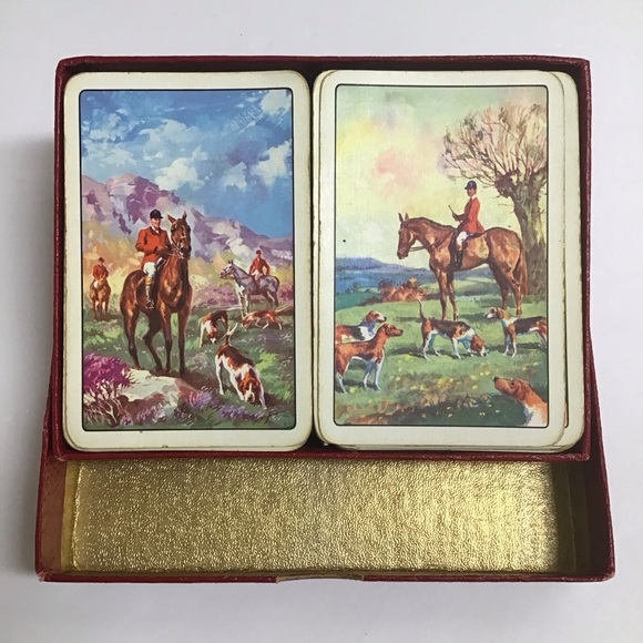 Equestrian Playing Cards Horses 2 Decks John Waddington Leeds & London Vintage - Picture 1 of 16
